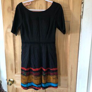 Plenty by Tracy Reese Black Mini Dress with Multicolor Striped Hem